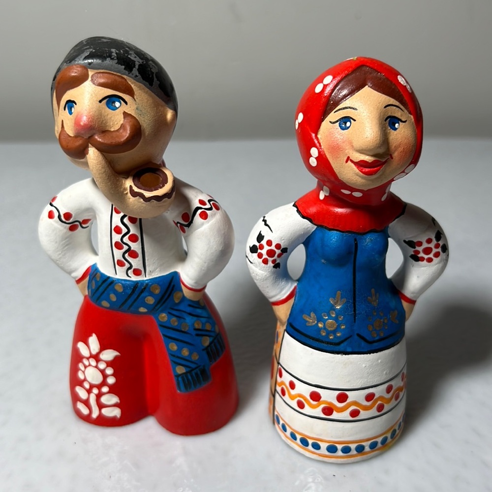 Vintage Terra Cota Clay Man Women Figurines Hand Made and Painted